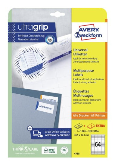 AVERY Zweckform – Etiketten A4 48,5 × 16,9 mm – Papier, weiss – permanent haftend – Laser/Inkjet – 30 Blätter