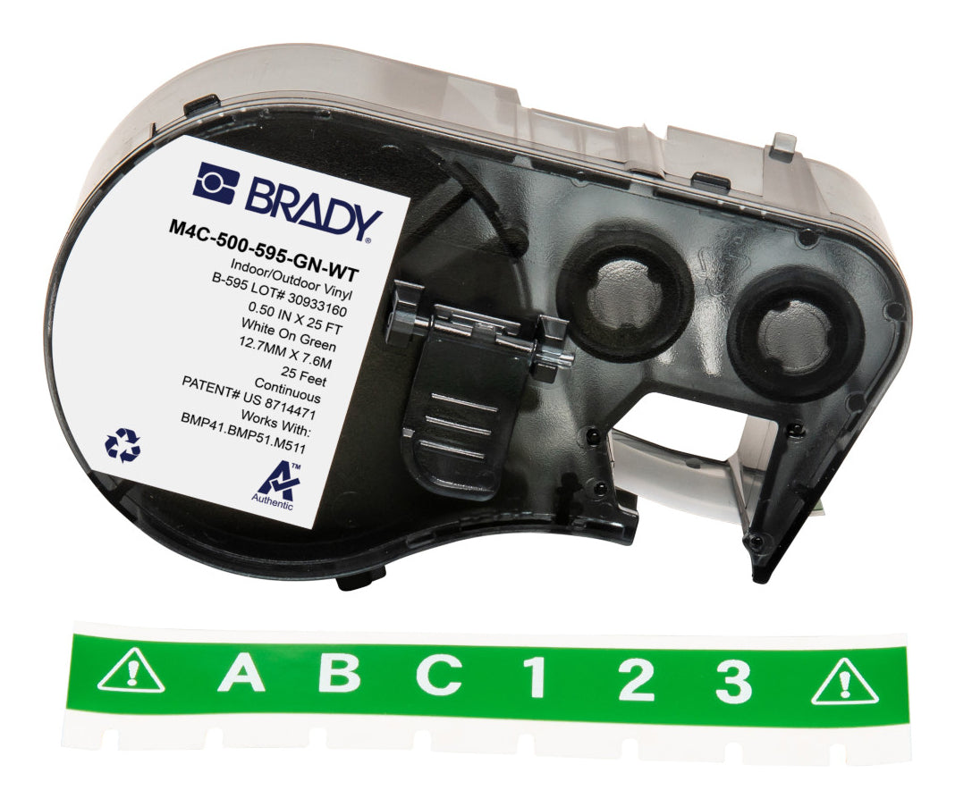 Brady Vinyl-Industrieband – Weiss auf Grün – 12,7 mm, Vinyl – für Brady BMP41/BMP51/BMP53/M410/M510/M511
