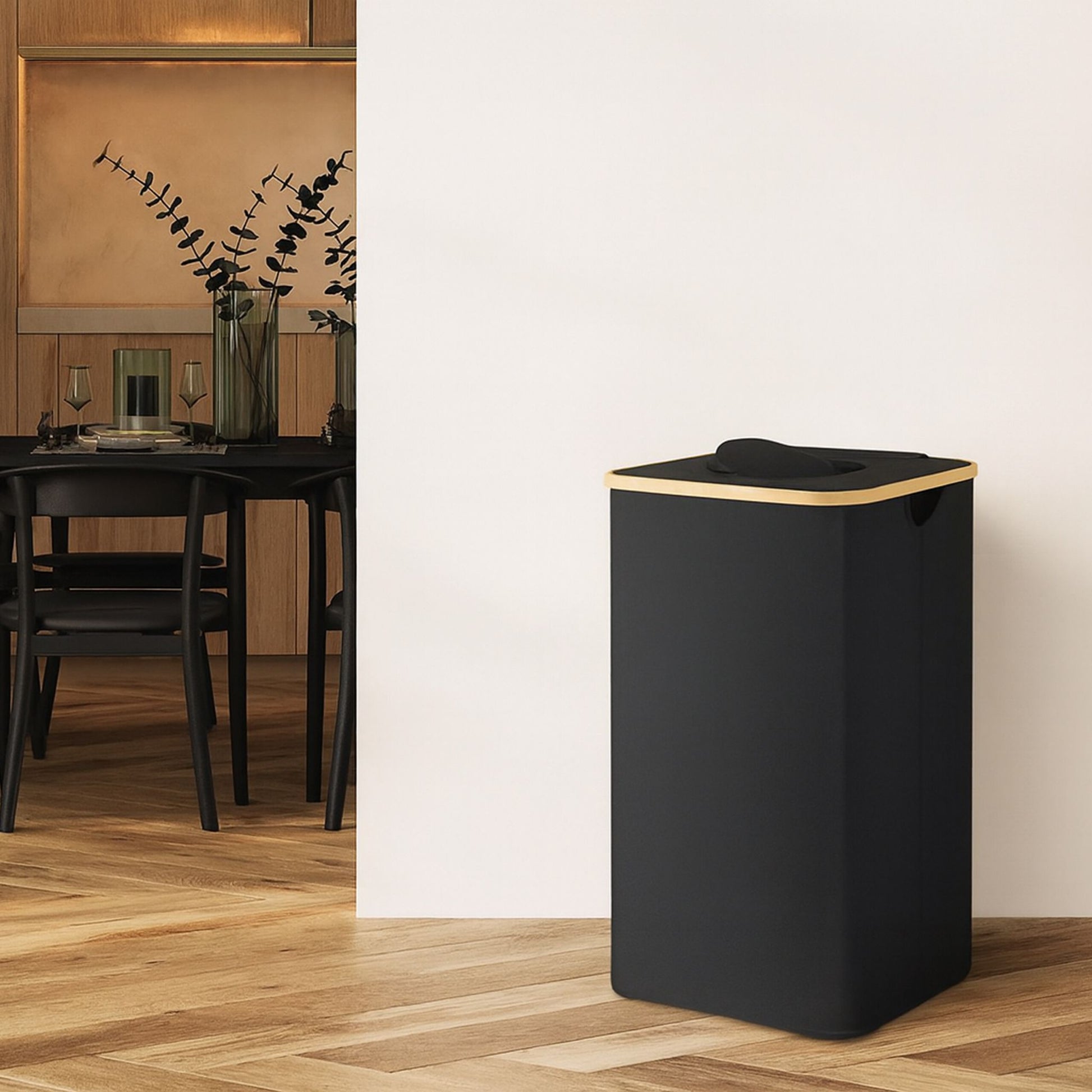 Relaxdays Recyclingbox – 100 l – Baumwolle, rechteckig – schwarz/hellbraun – mit Innenkübel