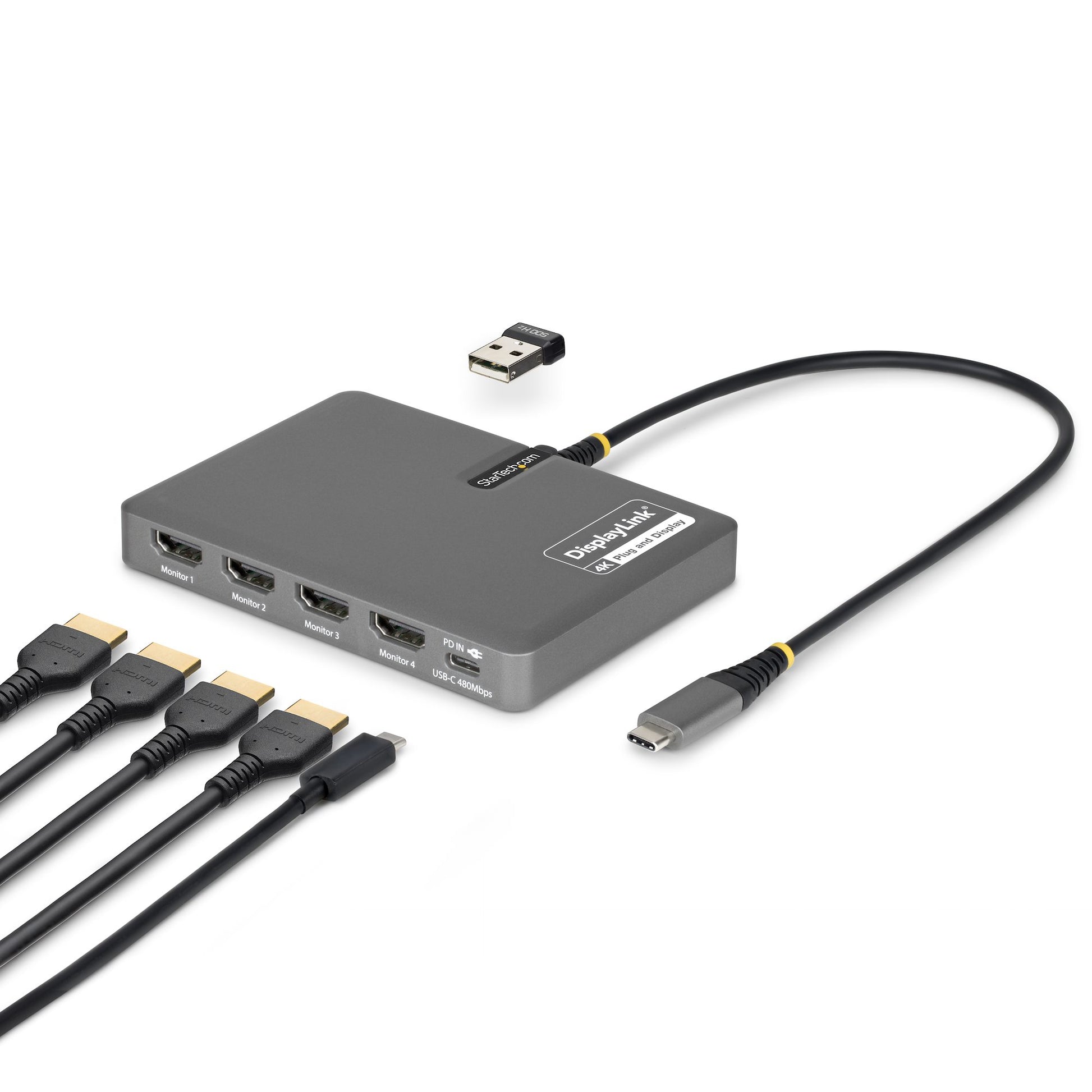 StarTech.com QUAD-USB-HDMI-ADAPT USB-C zu 4× HDMI Adapter – 4K (3840 × 2160) @ 60 Hz, USB 3.2 Gen 1