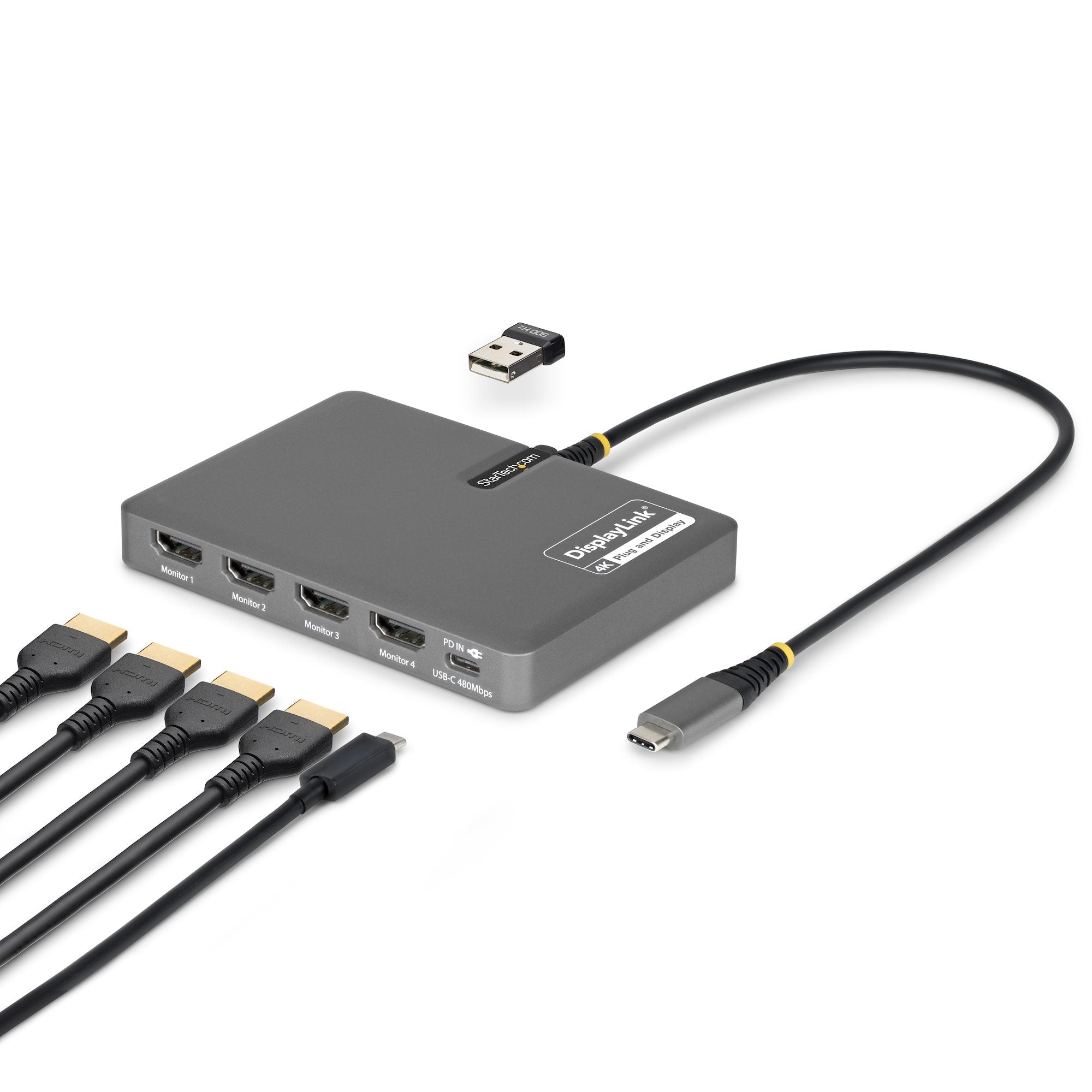 StarTech.com QUAD-USB-HDMI-ADAPT USB-C zu 4× HDMI Adapter – 4K (3840 × 2160) @ 60 Hz, USB 3.2 Gen 1