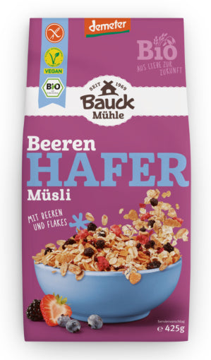 Bauck Mühle Hafer Müesli Beeren – Bio, glutenfrei – 425 g