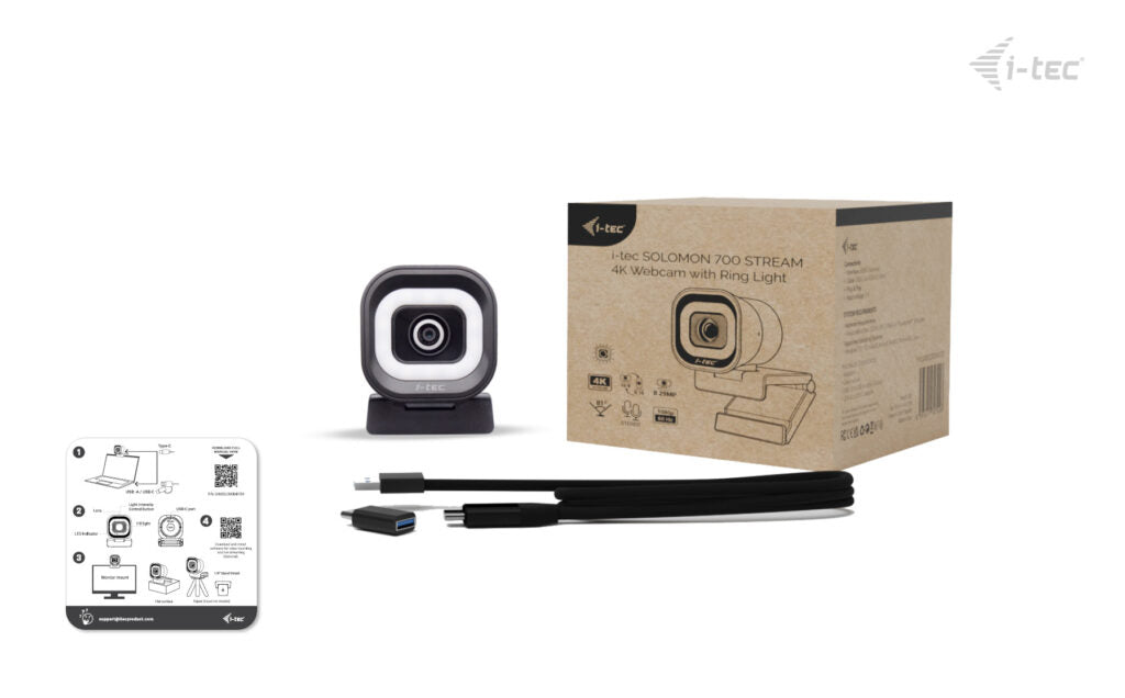i-tec Solomon 700 Stream Webcam – 4K Ultra HD, 60 fps, USB-C