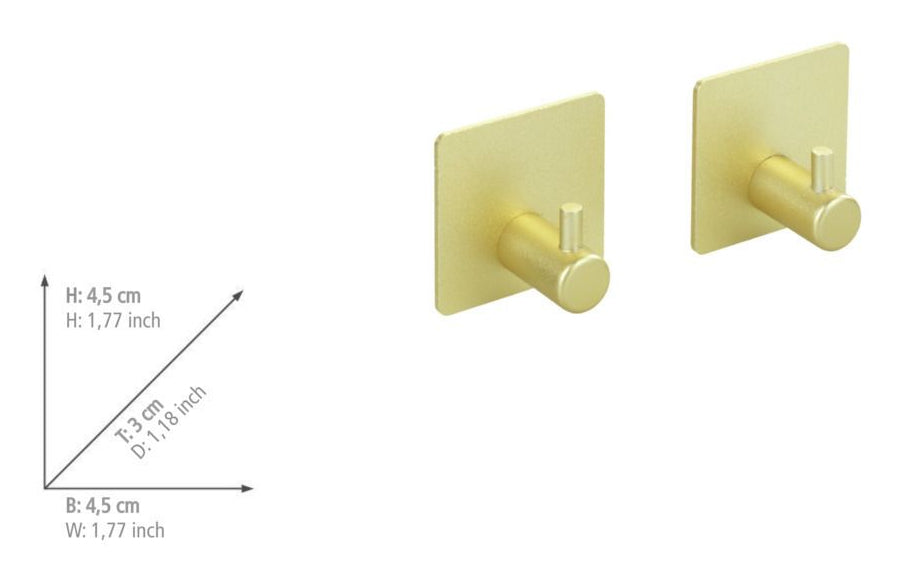 WENKO Haken – Aluminium – gold – selbstklebend – 45 × 45 × 30 mm – 2 Stück