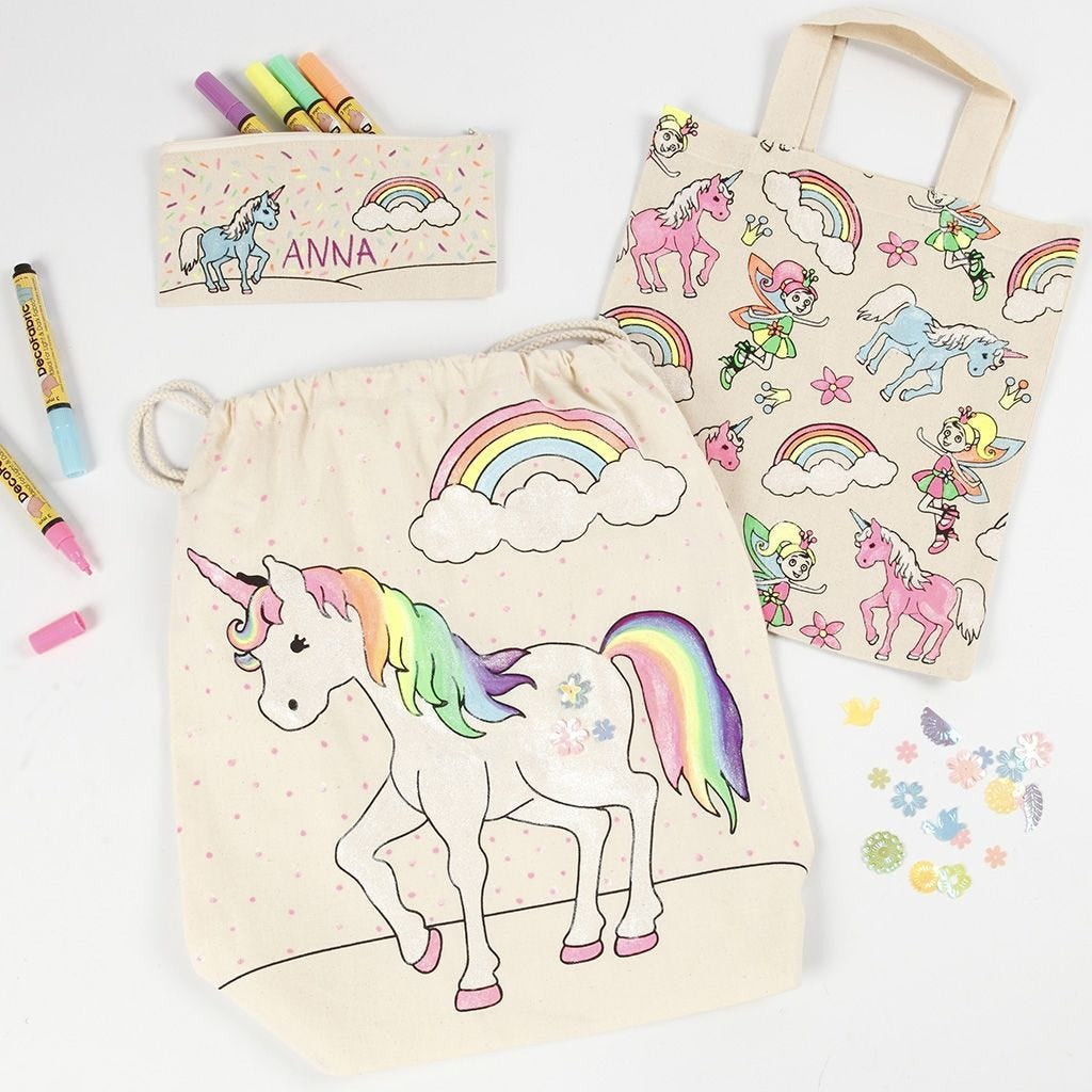 Creativ Company Stofftasche, Baumwolle, Einhorn-Motiv, 275×135×300 mm
