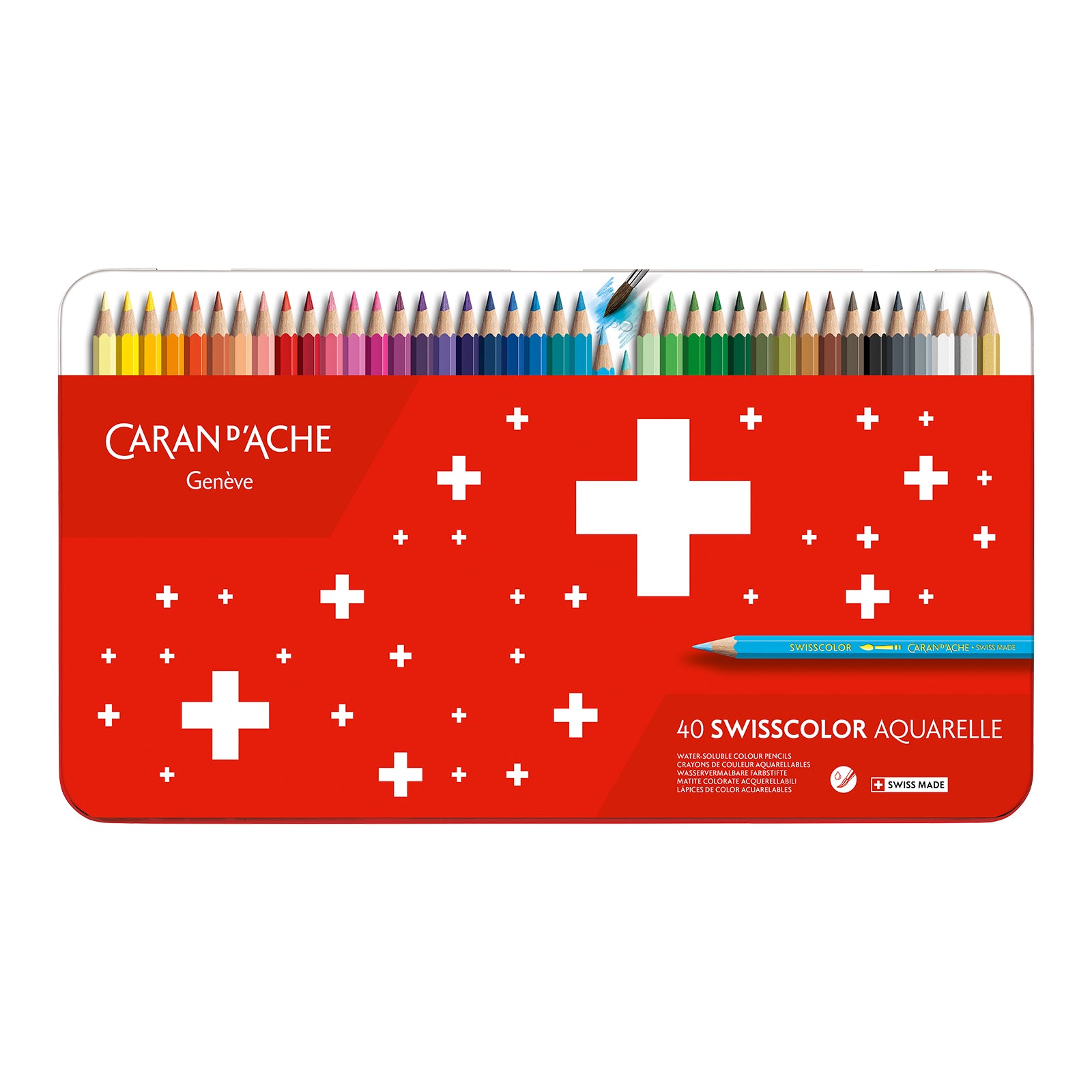 Caran d-Ache Caran d'Ache Aquarellfarbstifte Swisscolor Aquarelle – 40 Farben, im Metalletui, Ø 2,8 mm, FSC