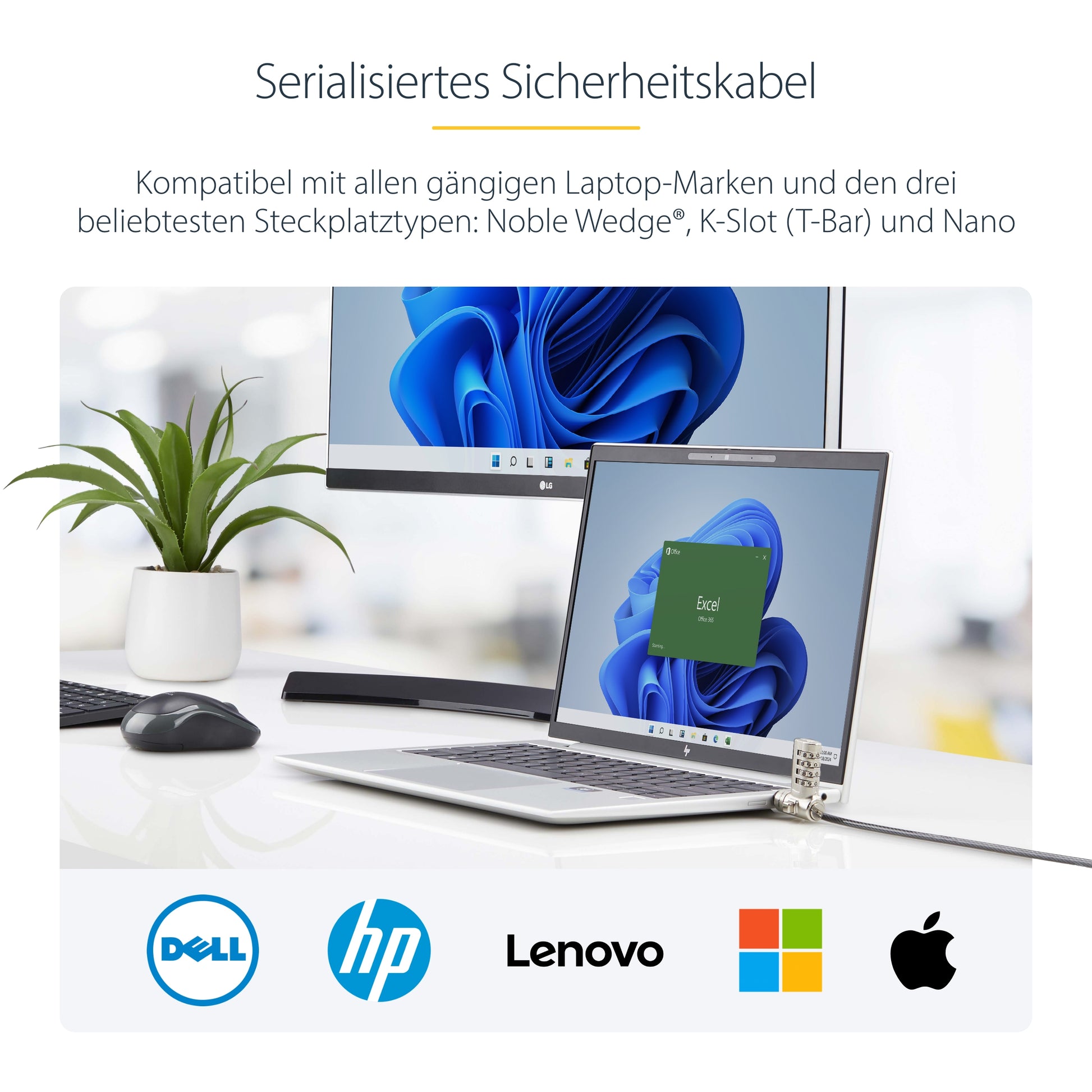StarTech.com Laptopschloss 25er Pack für Notebooks – Zahlenschloss, 2 m, kompatibel mit Kensington/Nano/K-Slot