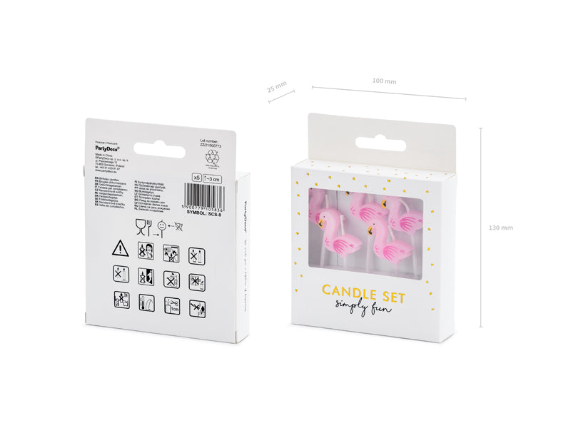 PartyDeco Geburtstagskerzen Flamingos – Rosa – 3 cm – 5 Stk