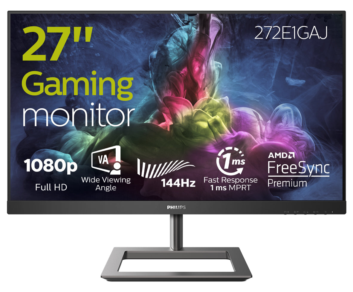 Philips 272E1GAJ/00 – Monitor, 27", VA, 144 Hz, 350 cd/m², FreeSync, Lautsprecher, VESA 100 × 100, Schwarz