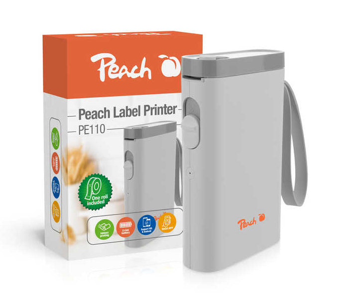Peach PE110 – Beschriftungsgerät, Etiketten bis 14 mm, 203×203 dpi, 60 mm/s, USB/Bluetooth, Autoabschneider