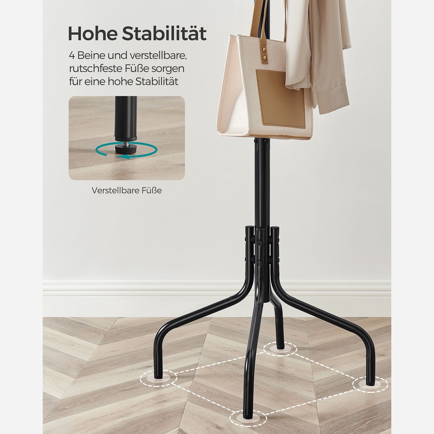 Songmics Garderobenständer – 12 Haken, Stahl, Schwarz, 55 × 55 × 180 cm