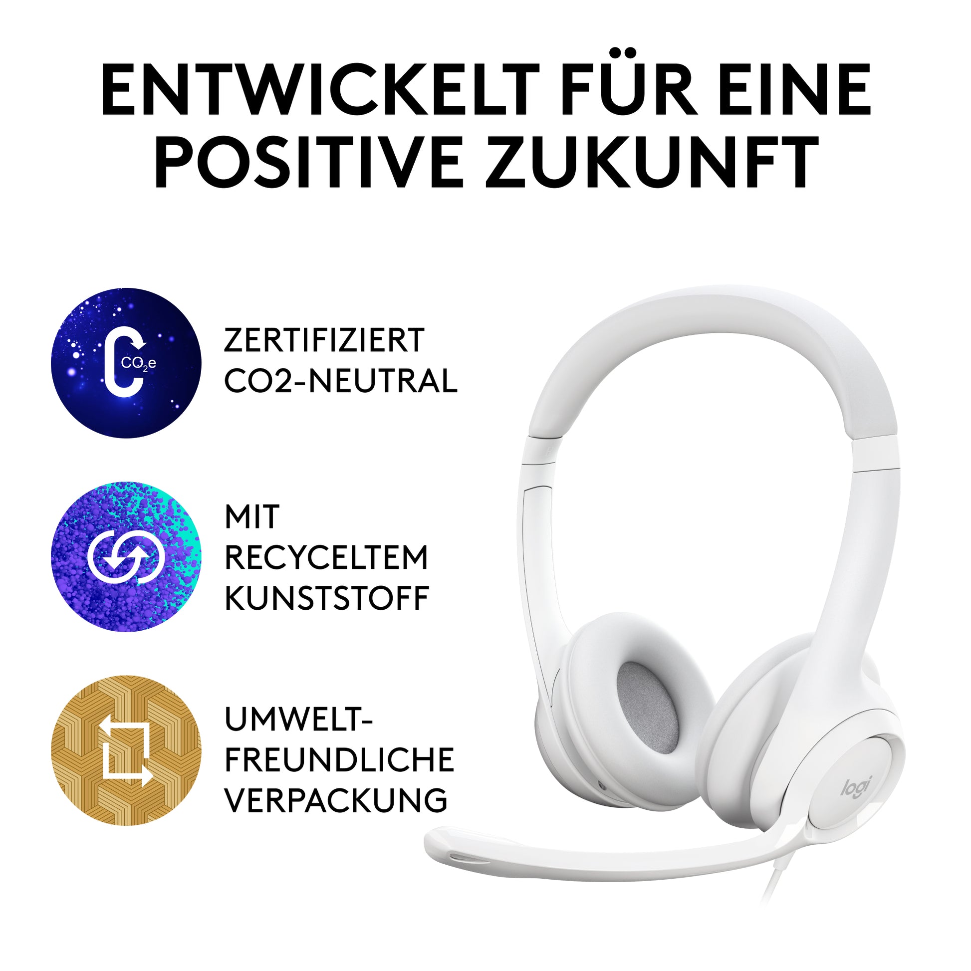 Logitech H390 – Headset – USB‑A, mit Mikrofon – Offwhite