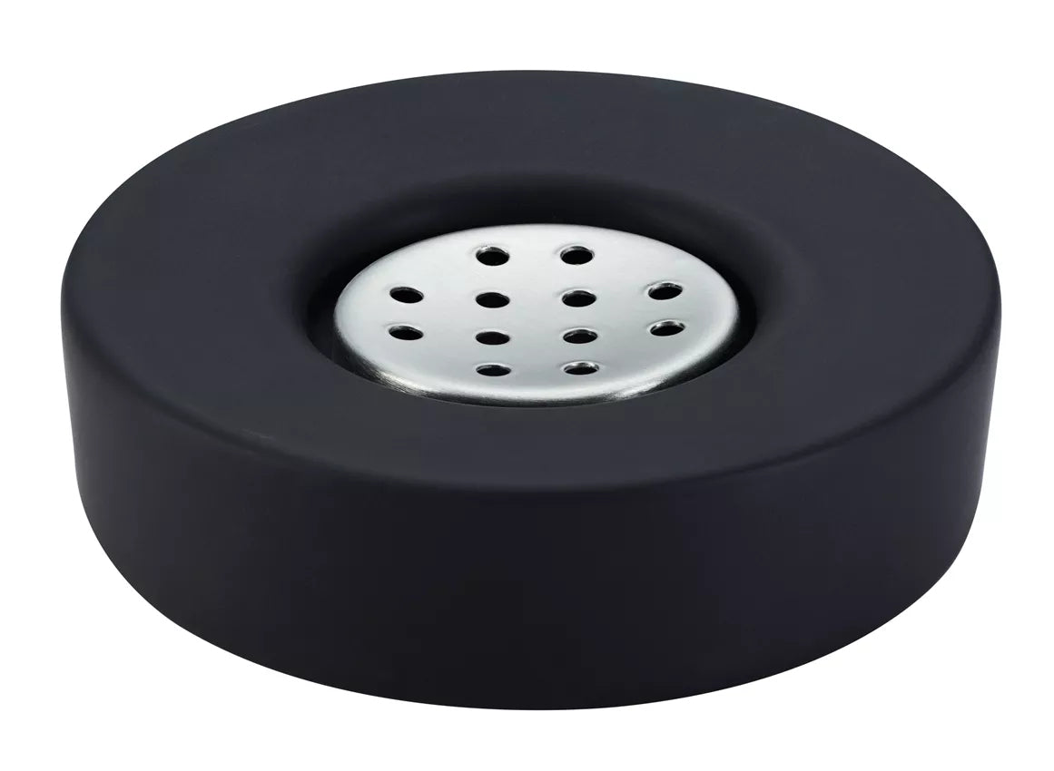 Diaqua Seifenschale Zylo – Keramik, Metall, Ø11,5×3 cm, Schwarz (rund)