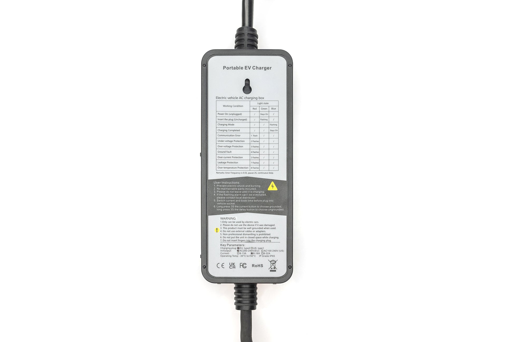 Digitus EV-Ladekabel 3700 W – Typ 2 auf Schuko, 5 m, 16 A, IP55 – für Haushaltssteckdose – Schwarz