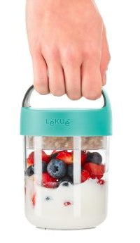 Lékué Lunchbecher 884948 – 400 ml, Ø 9,2 cm, Kunststoff (Tritan), Türkis, mikrowellengeeignet