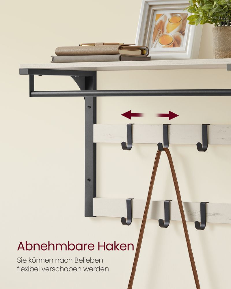 Vasagle Wandgarderobe – 10 Haken, mit Ablage, Stahl/Spanplatte, Schwarz/Weiss, 65 × 30 × 42 cm