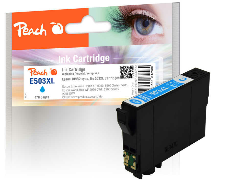 Peach 503XL Cyan Tintenpatrone (Kompatibel) – 470 Seiten – für Epson XP-5200/5205, WF-2960/2965