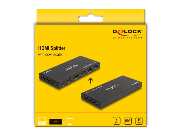 DeLOCK HDMI Splitter, 1× HDMI In / 4× HDMI Out, 4K@60 Hz, HDR, Downscaler, HDCP 2.2, Schwarz
