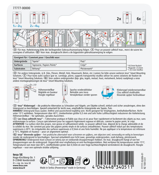 TESA Klebenagel – Kunststoff, Weiss, 12 × 14 × 1,9 cm – 1er-Pack