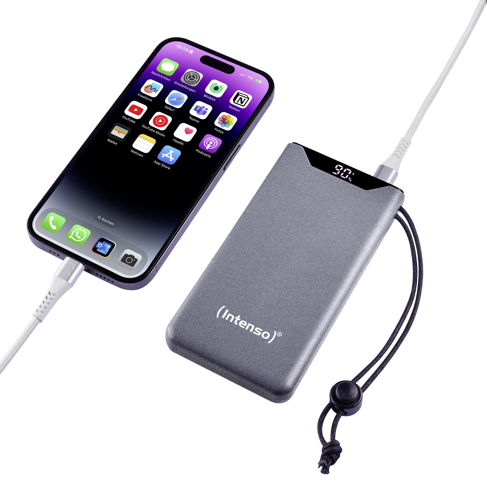 Intenso F10000 Powerbank 10'000 mAh – 20 W PD, 1× USB-C, 1× USB-A, grau