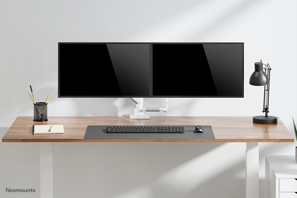 Neomounts DS75-450WH2 – Monitorarm, Dual, Tischklemme, bis 32", VESA 75 × 75/100 × 100 mm, 8 kg, weiss