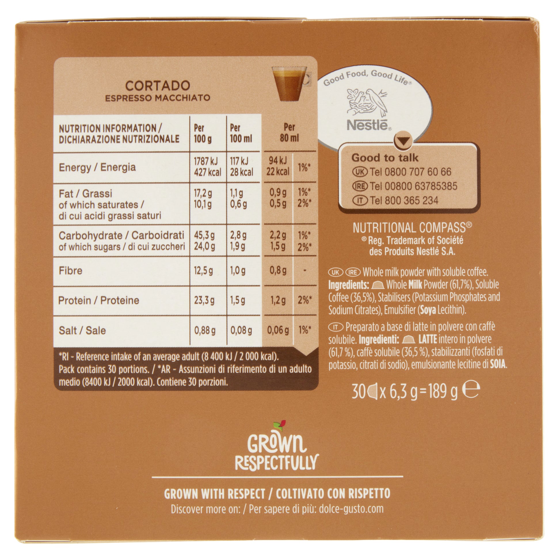 Nescafé Cortado – Kapseln für Dolce Gusto – Espresso, Intensität 8, Mandel, 30 Kapseln