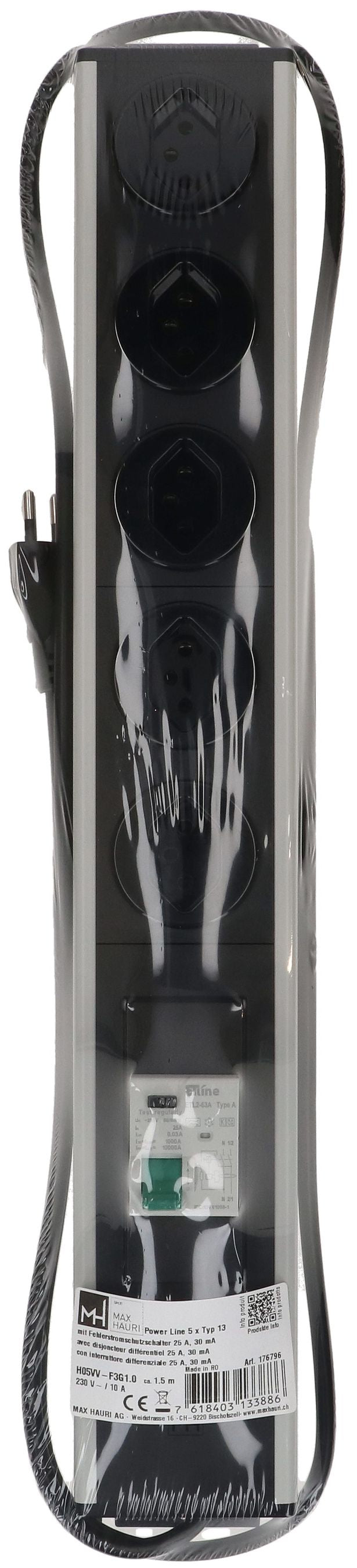 Max Hauri AG Max Hauri Power Line – Steckdosenleiste, 5× T13, 1,5 m, Stecker T12, 10 A