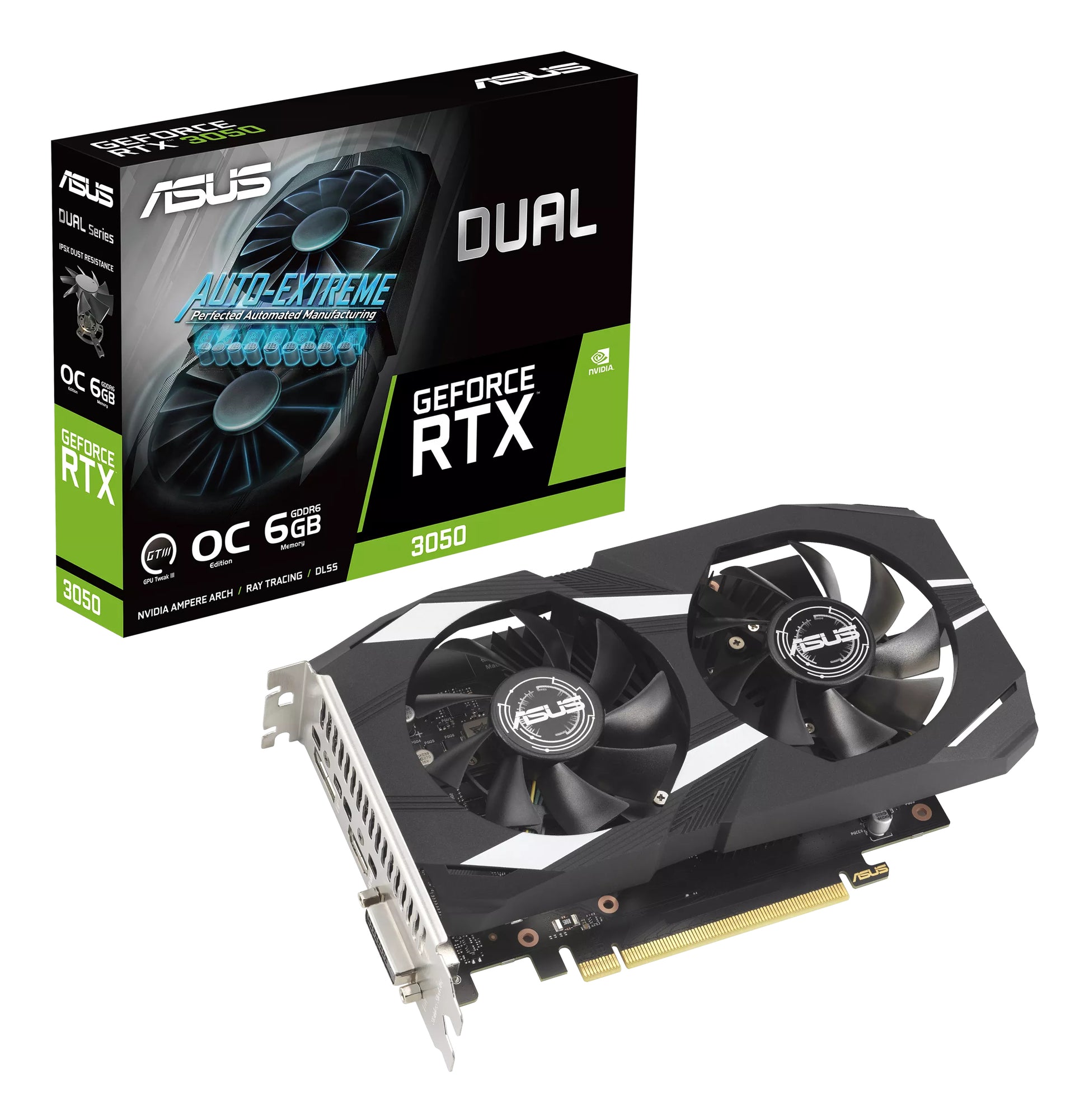ASUS DUAL-RTX3050-O6G – PCIe Grafikkarte – GeForce RTX 3050, 6 GB GDDR6, 1×DP, 1×HDMI, 1×DVI-D, PCIe 4.0