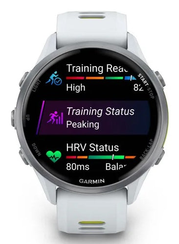 Garmin Forerunner 970 – GPS-Smartwatch – 47 mm, 1,4" AMOLED, Saphirglas, 5 ATM, Gelb, Weiss Sportarmband
