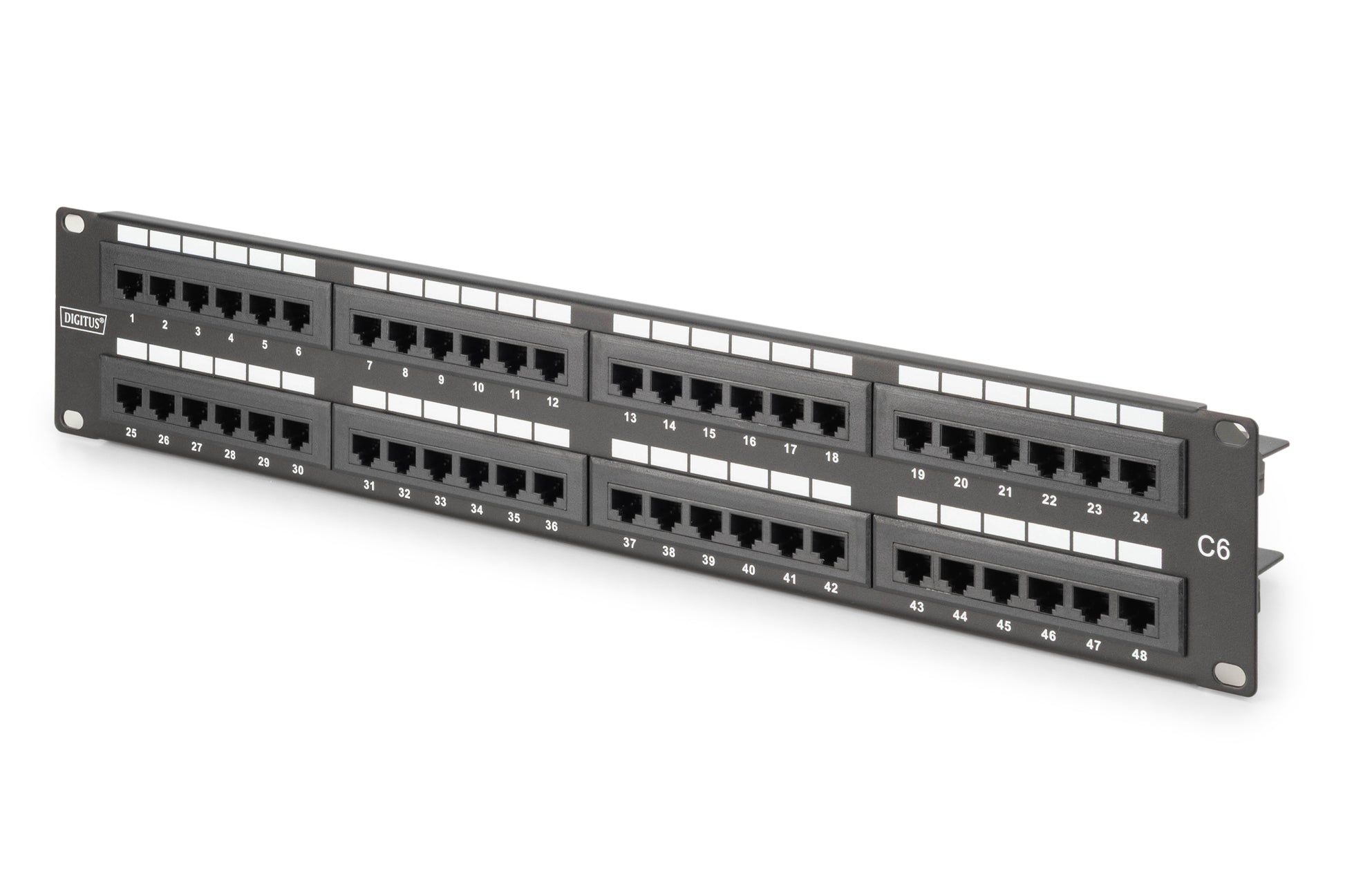 Digitus Cat 6 Patchpanel – 48× RJ‑45, Klasse E, UTP, 19", Schwarz