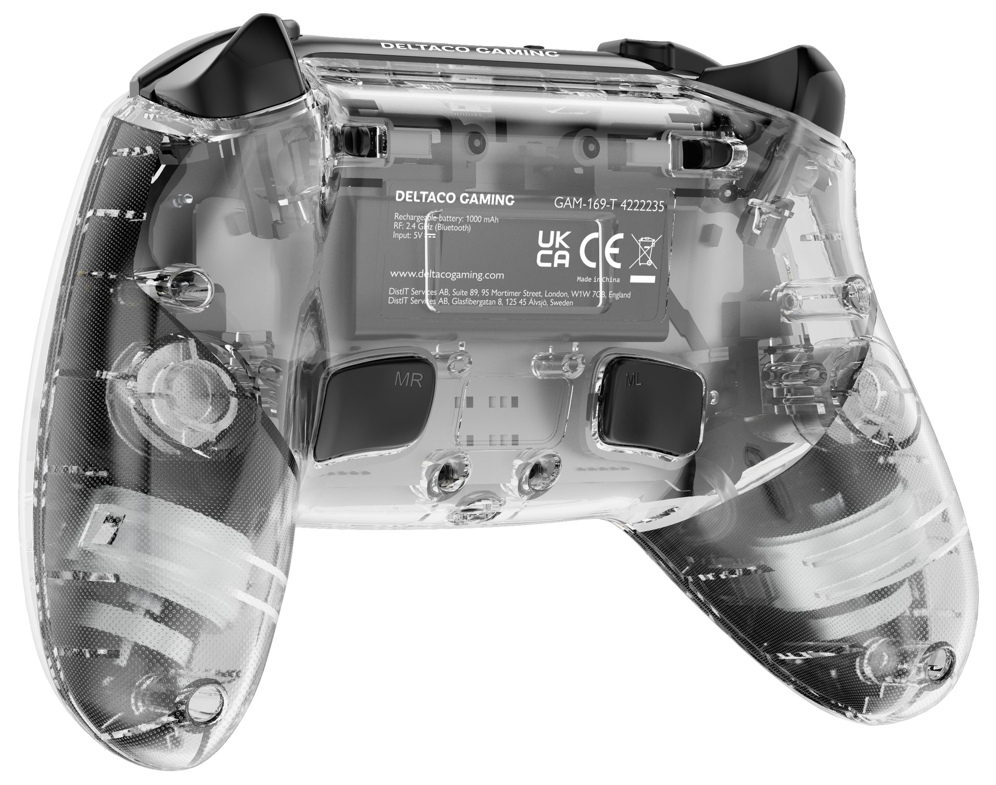 Deltaco Gaming Controller GAM-169-T – für Nintendo Switch, PC, PlayStation 4, Bluetooth, USB-C, transparent