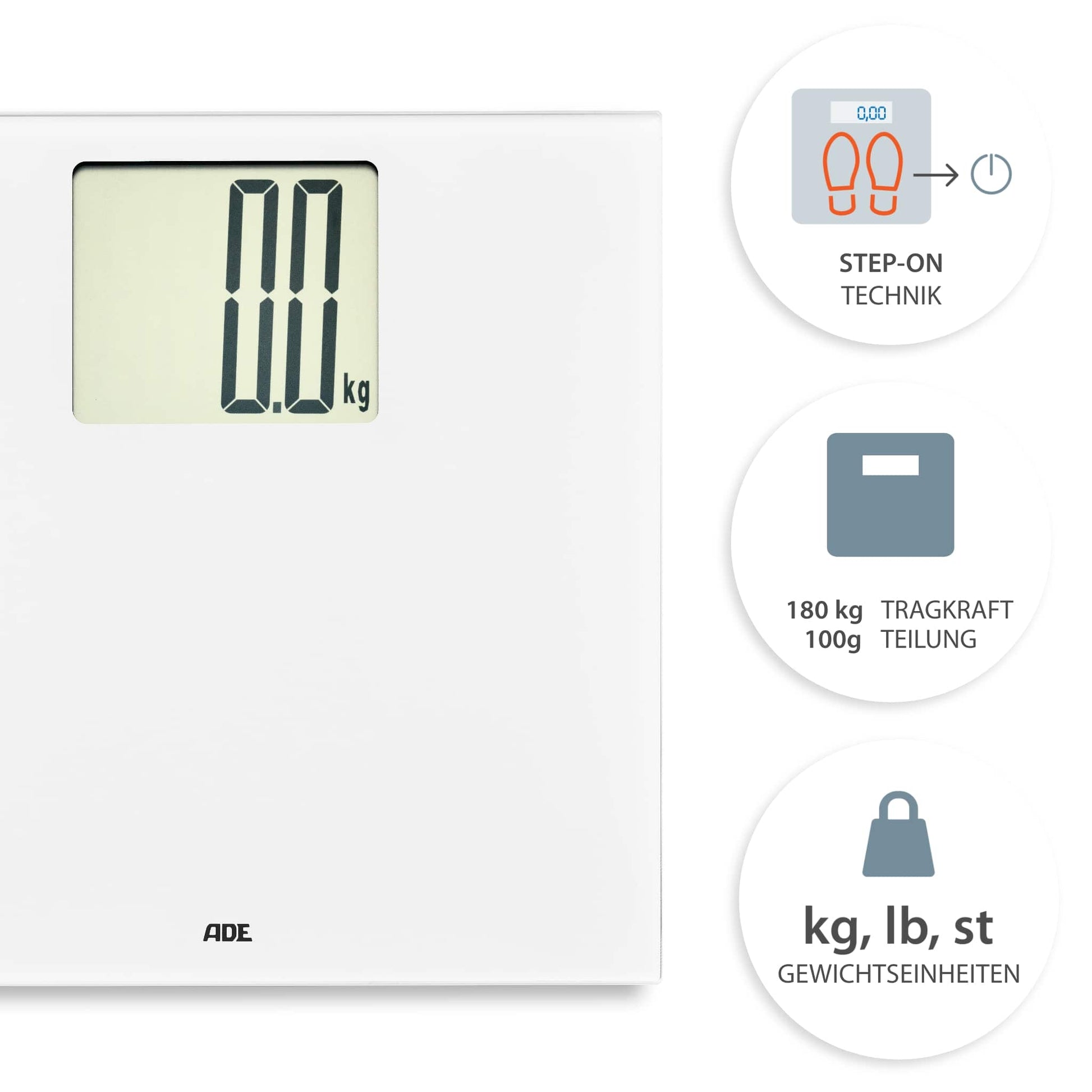 ADE Paketwaage Katharina BE1723-1 – Tragkraft 200 kg, Teilung 100 g, Wiegefläche 30 × 30 cm, Batterie