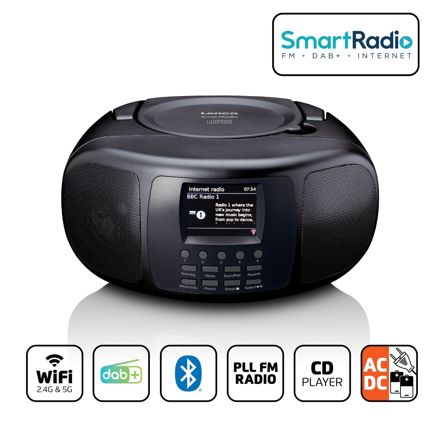 Lenco SCD-6000BK – Internetradio, DAB+/UKW, CD, Bluetooth – Schwarz