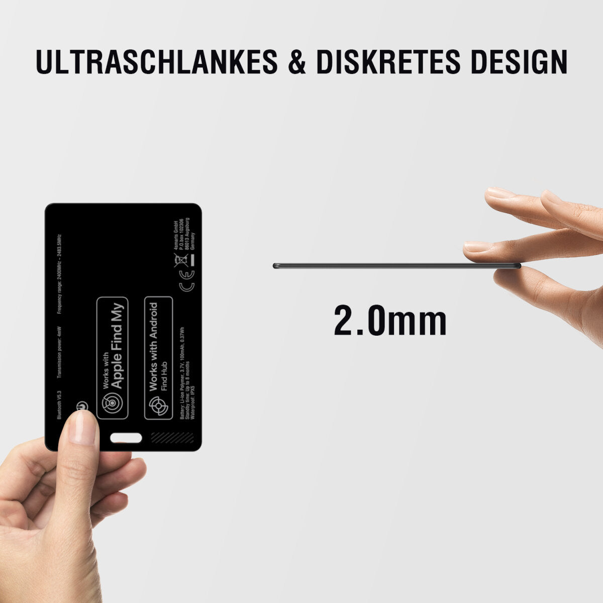 4smarts Kartenspot SkyTag Card Duos ReCharge – für Apple Find My-App, 85,6 × 54 × 2 mm, schwarz, ABS/PC, 10 g