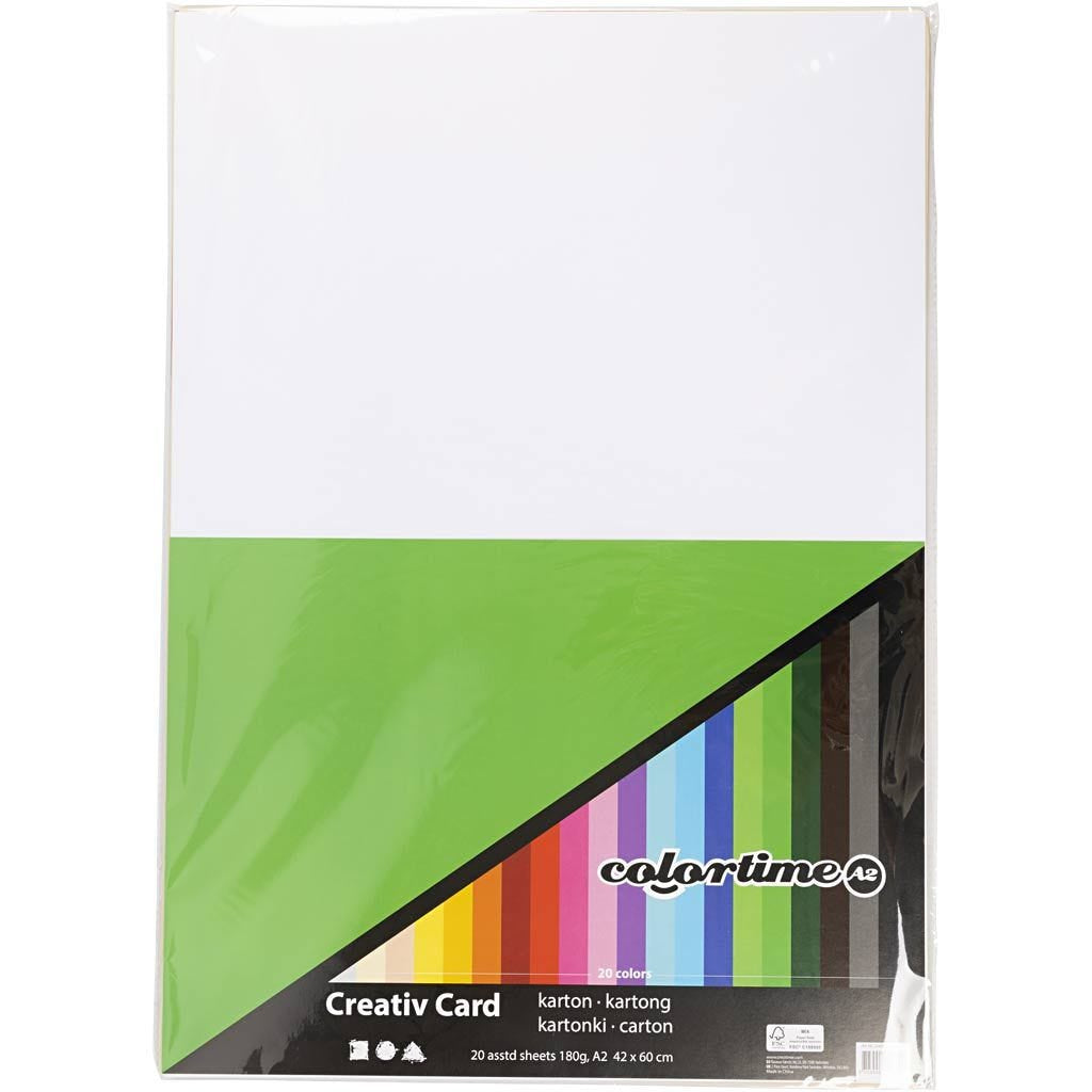 Creativ Company Bastelkarton – A2, mehrfarbig, 180 g/m² – 20 Blätter, Kunstpapier, FSC