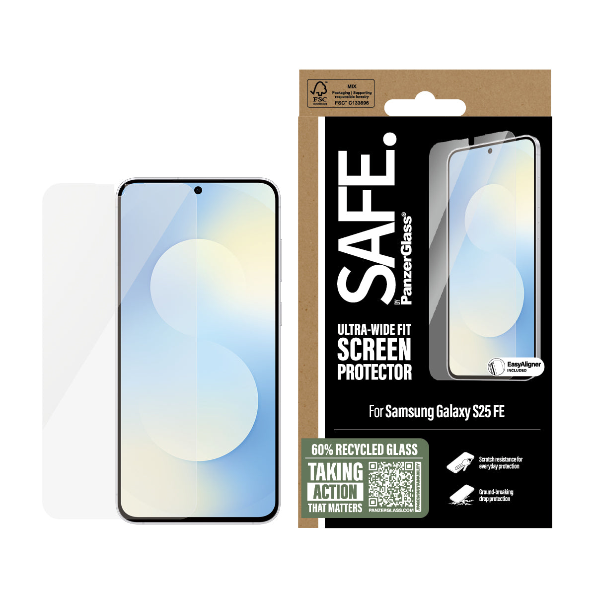 PanzerGlass Displayschutzglas – für Samsung Galaxy S25 FE – kratzresistent, schockresistent, Hartglas