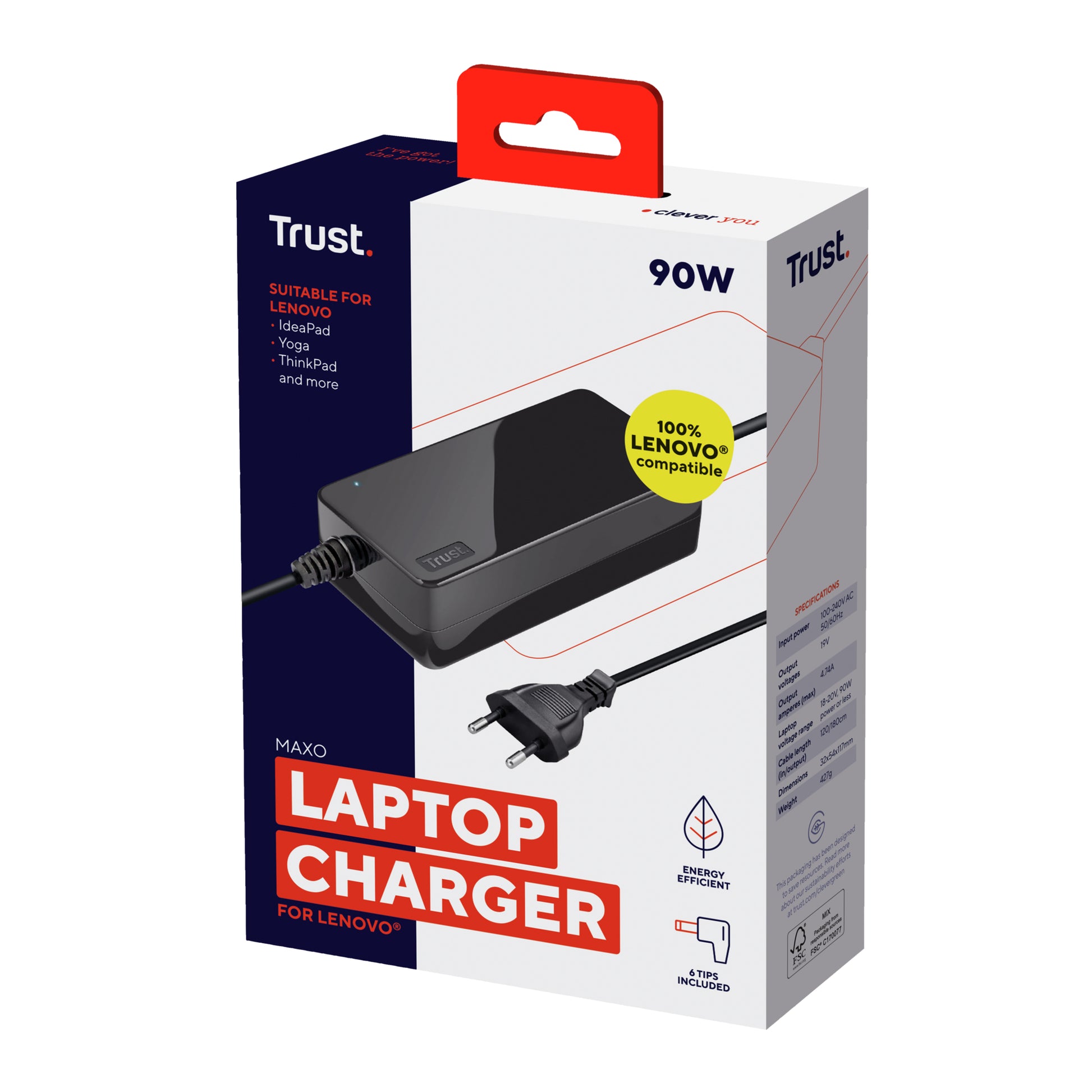 Trust Netzteil – 90 W, 19 V – für Lenovo – Schwarz