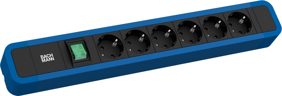 Bachmann PRIMO 2 Steckdosenleiste, 6×T13, mit Schalter, 2 m – Blau
