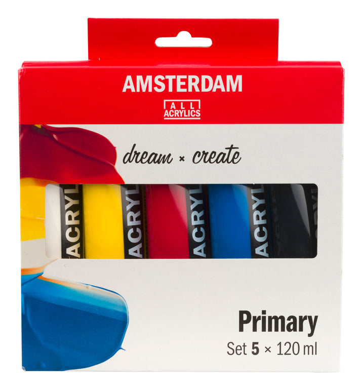 Talens Amsterdam Acrylfarbe – Schwarz/Cyan/Magenta/Weiss/Gelb – 5 Farben 5×120 ml (600 ml)