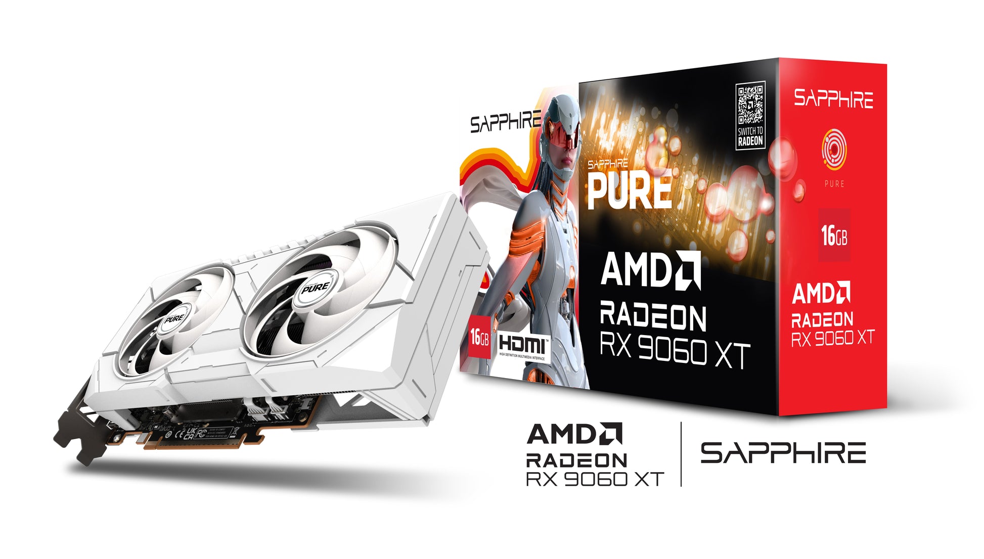 Sapphire Radeon RX 9060 XT – 16 GB GDDR6, PCIe 5.0, 2× HDMI, 1× DisplayPort