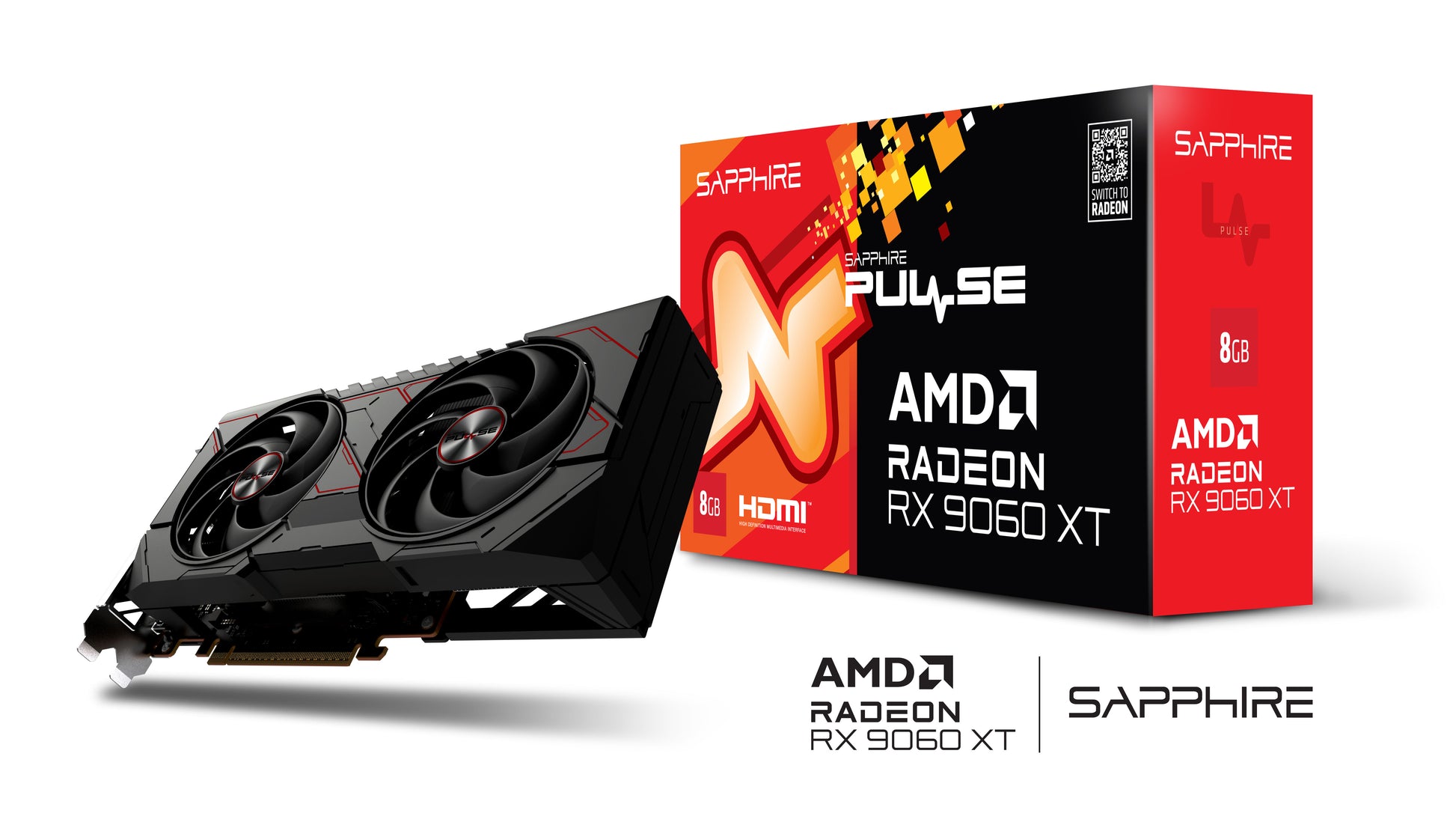 Sapphire Pulse RX 9060 XT 8GB – PCIe Grafikkarte – 2×HDMI, 1×DP, PCIe x16 5.0, 1×8-Pin, 170 W