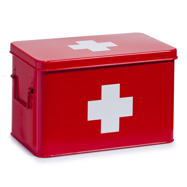 Zeller Present Aufbewahrungsbox (mit Deckel) – Metall – Rot/Weiss – mit Griff, 5 Fächer – 195 × 200 × 320 mm