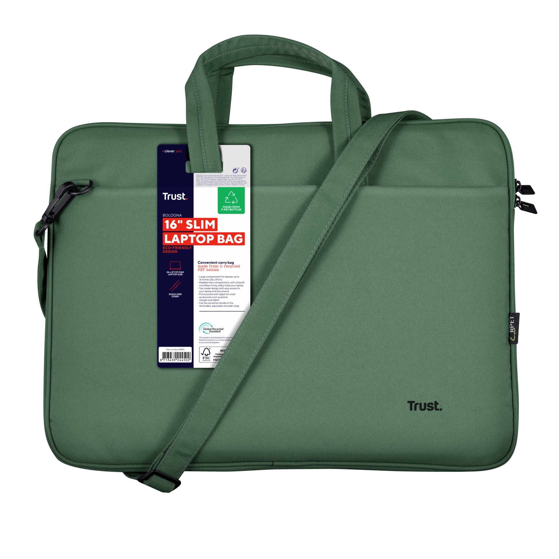 Trust Notebook-Tasche bis 16" – GRS-zertifiziert, schockresistent – Grün