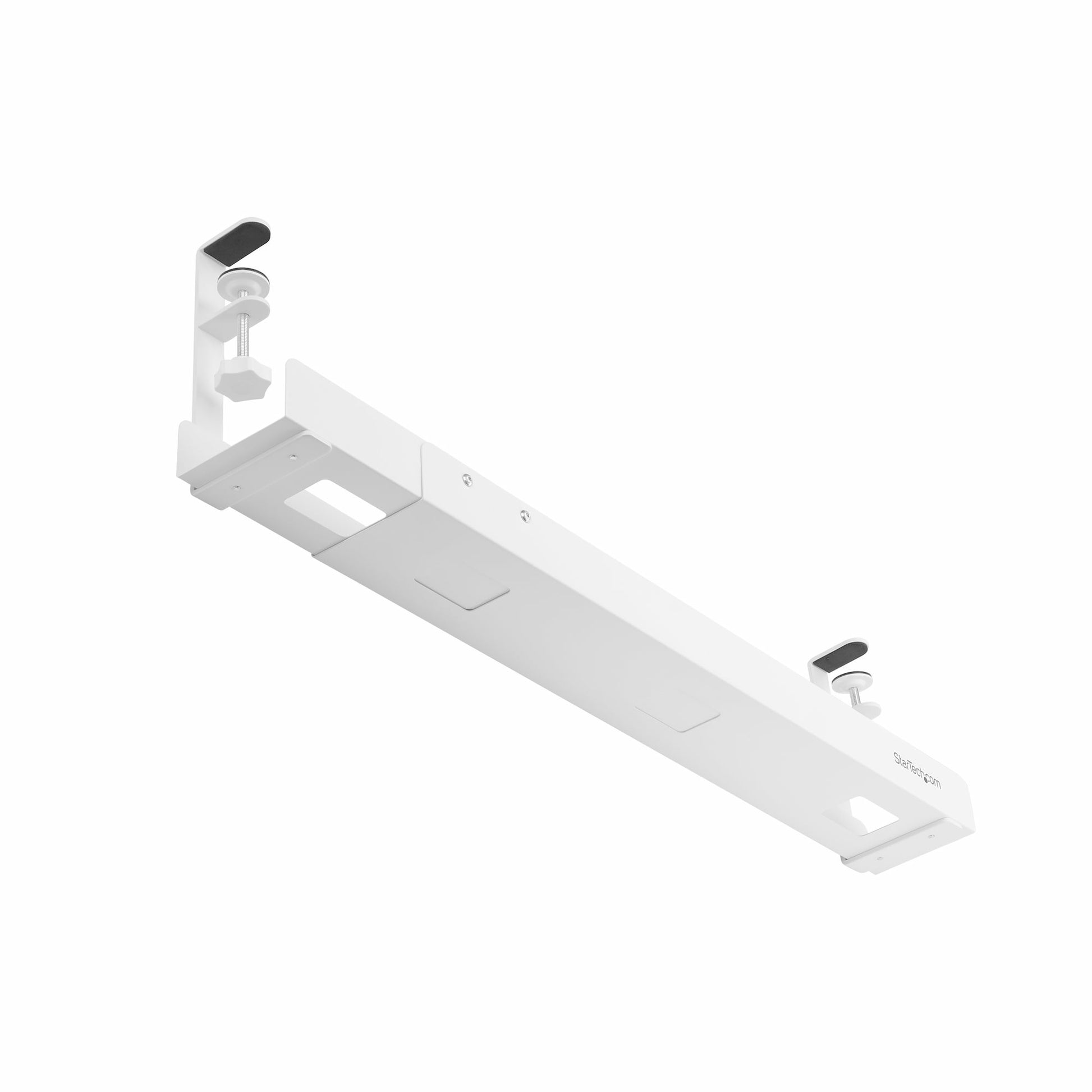 StarTech.com Untertisch-Kabelwanne – 105 × 120 × 207 mm – Stahl – Weiss, ohne Bohren, 1 Stk.