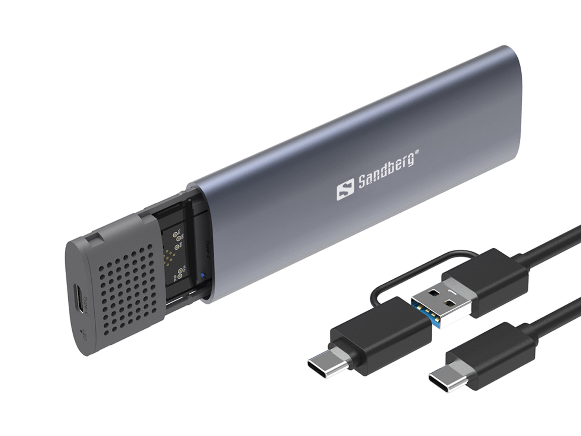 Sandberg USB 3.2 SSD-Gehäuse für M.2 NVMe – 1-Bay, USB-C, 10 Gbit/s, Schwarz