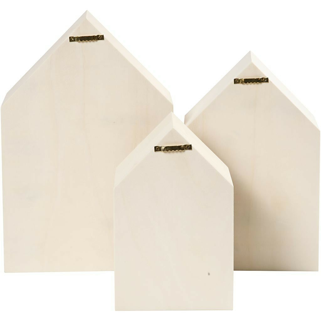 Creativ Company Wandhalterung Haus – Holz – Braun – 200 × 310 × 100 mm – 3 Stück