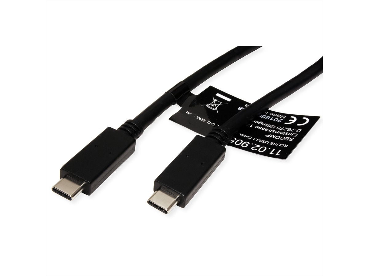 ROLINE USB-C auf USB-C Kabel – USB 3.2 Gen 2 (10 Gbit/s) – 0,5 m – PD 100 W – Schwarz