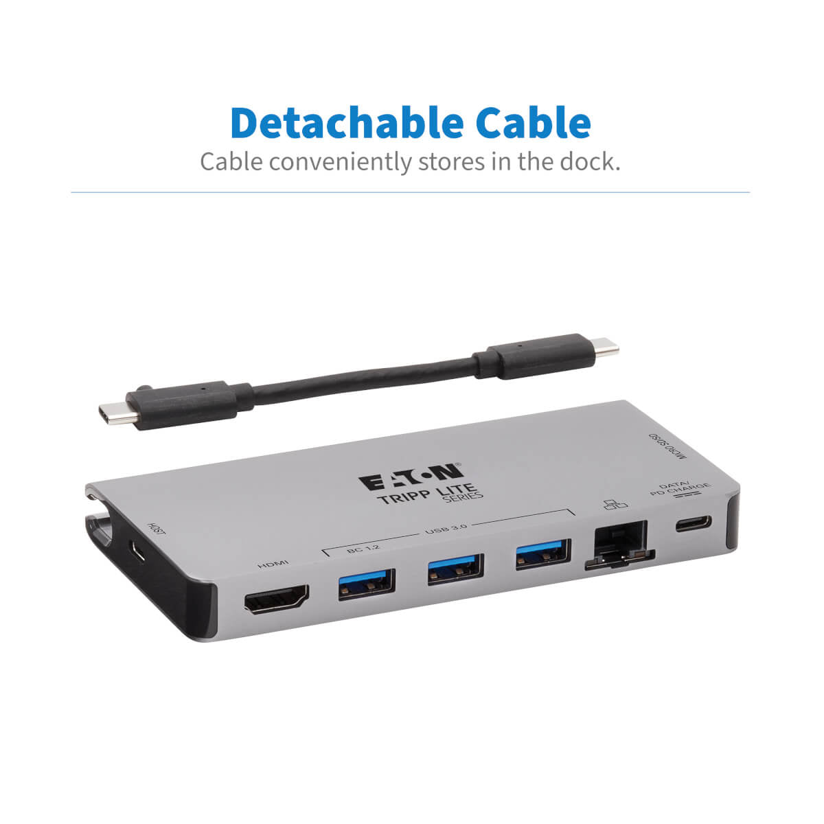 Tripp Lite U442-DOCK5D-GY Dockingstation – USB-C, 1× HDMI, 3× USB-A, 1× USB-C, 100 W PD, GbE, SD/microSD