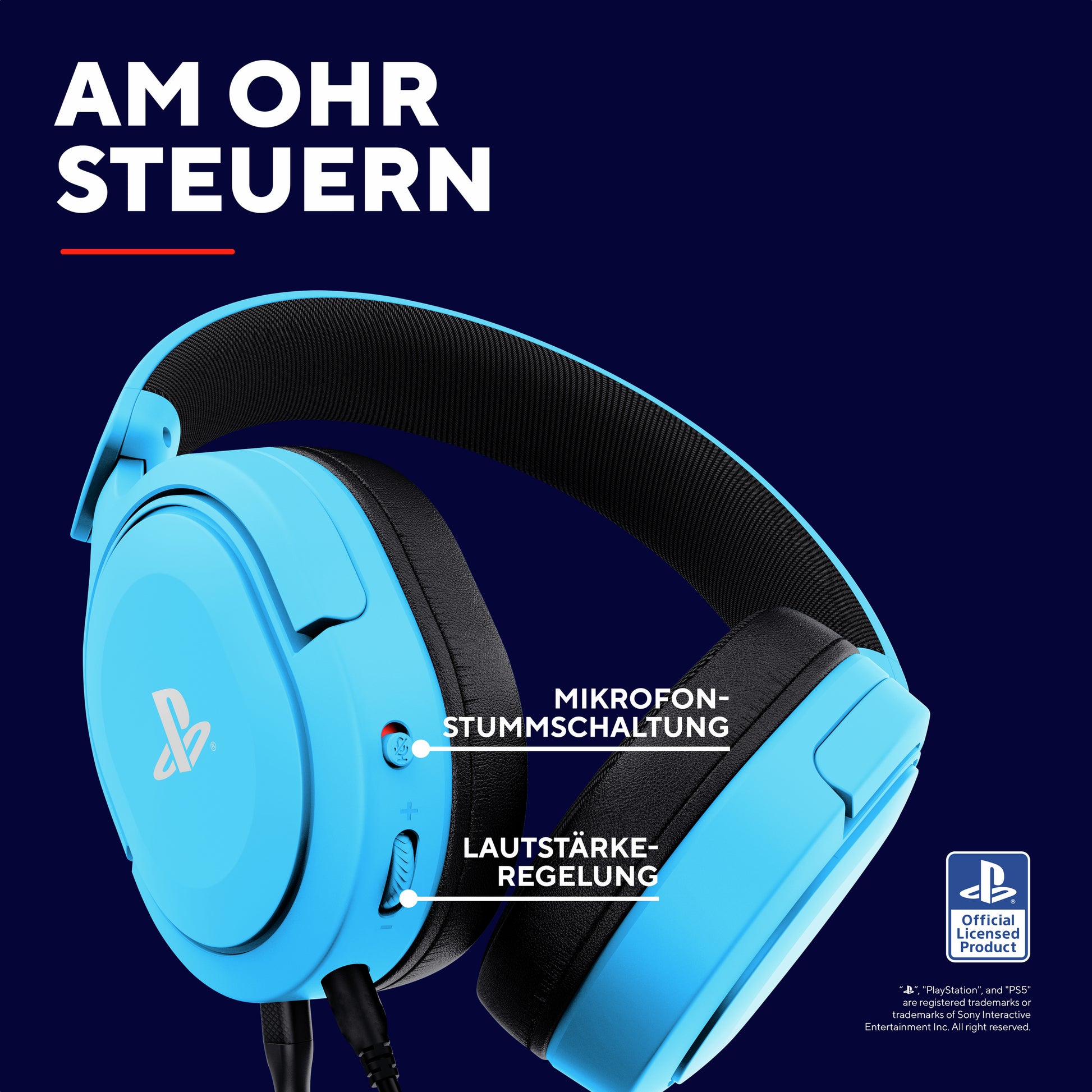 Trust GXT498B Forta Gaming-Headset – Over-Ear, Stereo, 3,5 mm Klinke, für PS5, PS4 und andere, Blau