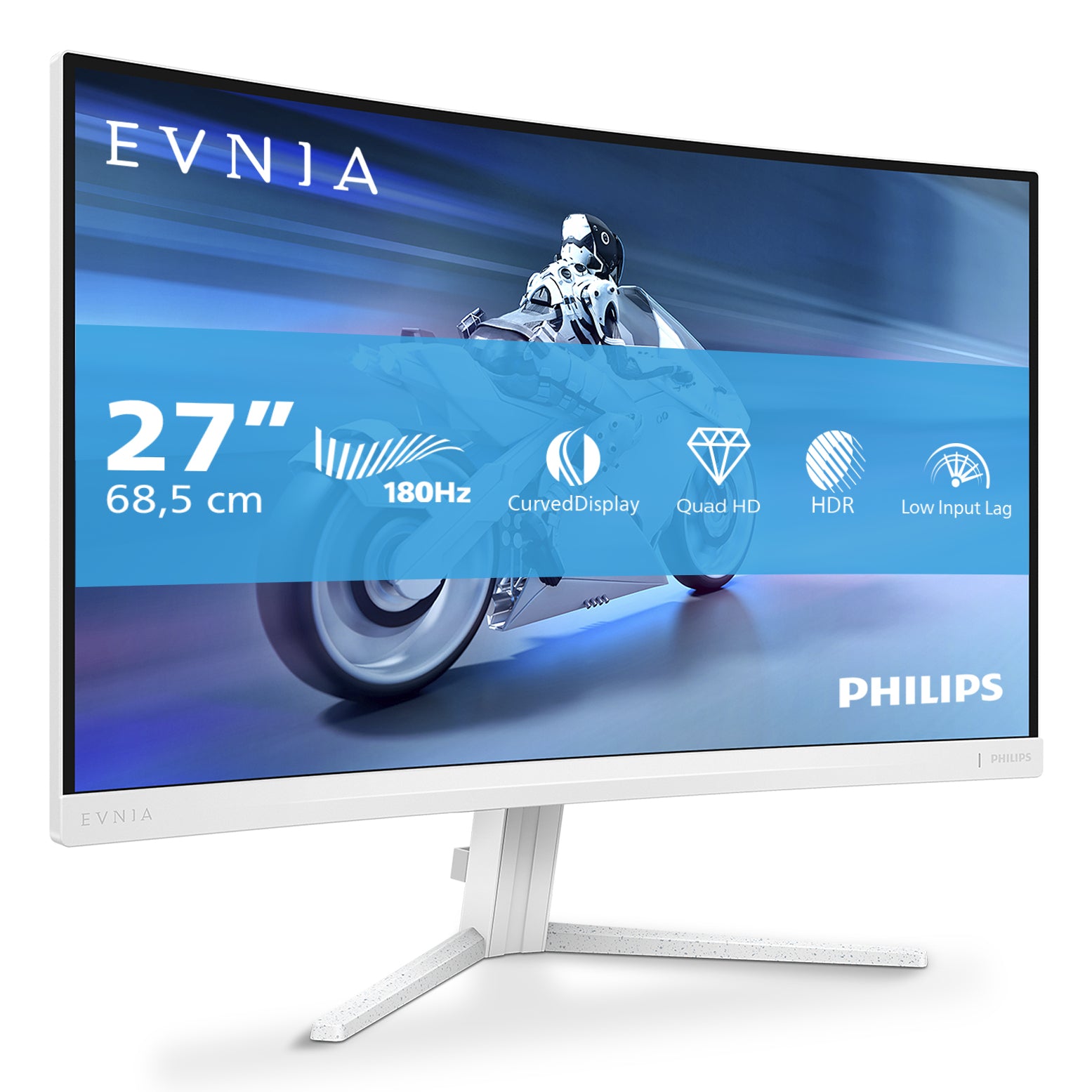 Philips 27M2C5501/00 – Monitor, 27", VA, 180 Hz, 300 cd/m², Gebogen, Adaptive Sync, VESA 100 × 100, Weiss